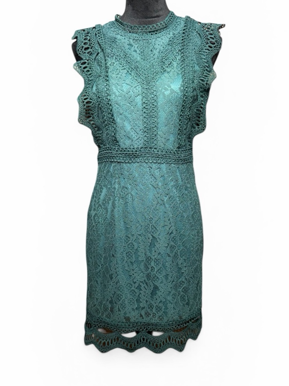 Lulu's Teal Lace Ruffle Sleeve Mini Dress